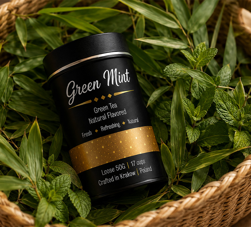 Green Mint Leo Tea – zielona herbata z bambusem i miętą pieprzową w metalowej puszce